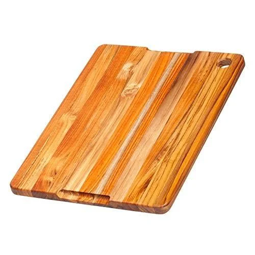 Teak Cutting Board - Rectangle Edge Grain Board with Corner Hole and Juice Canal