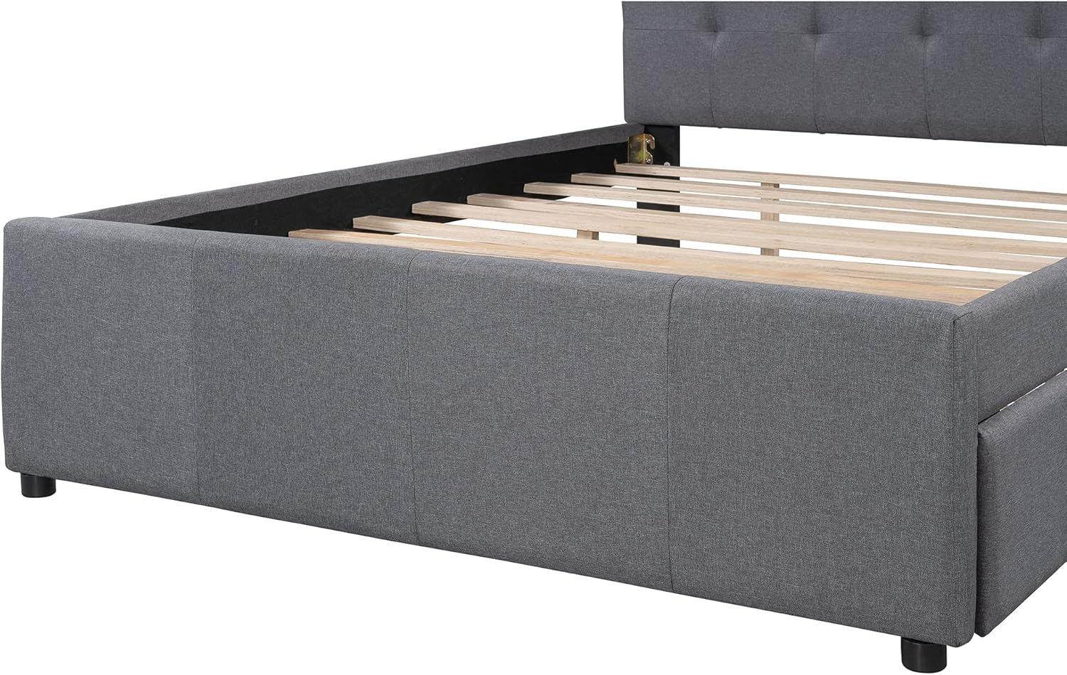 Bellemave Upholstered Full Size Platform Bed Frame with Trundle and Headboard, Linen Fabric Simple Style, Solid Wooden Slats Support, No Box Spring Needed, Grey
