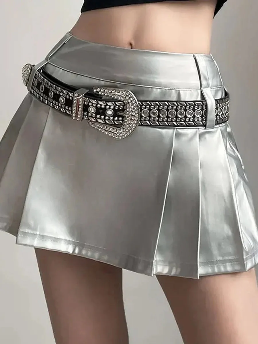 'Scale' Future Silver Metallic Pleated Skirt