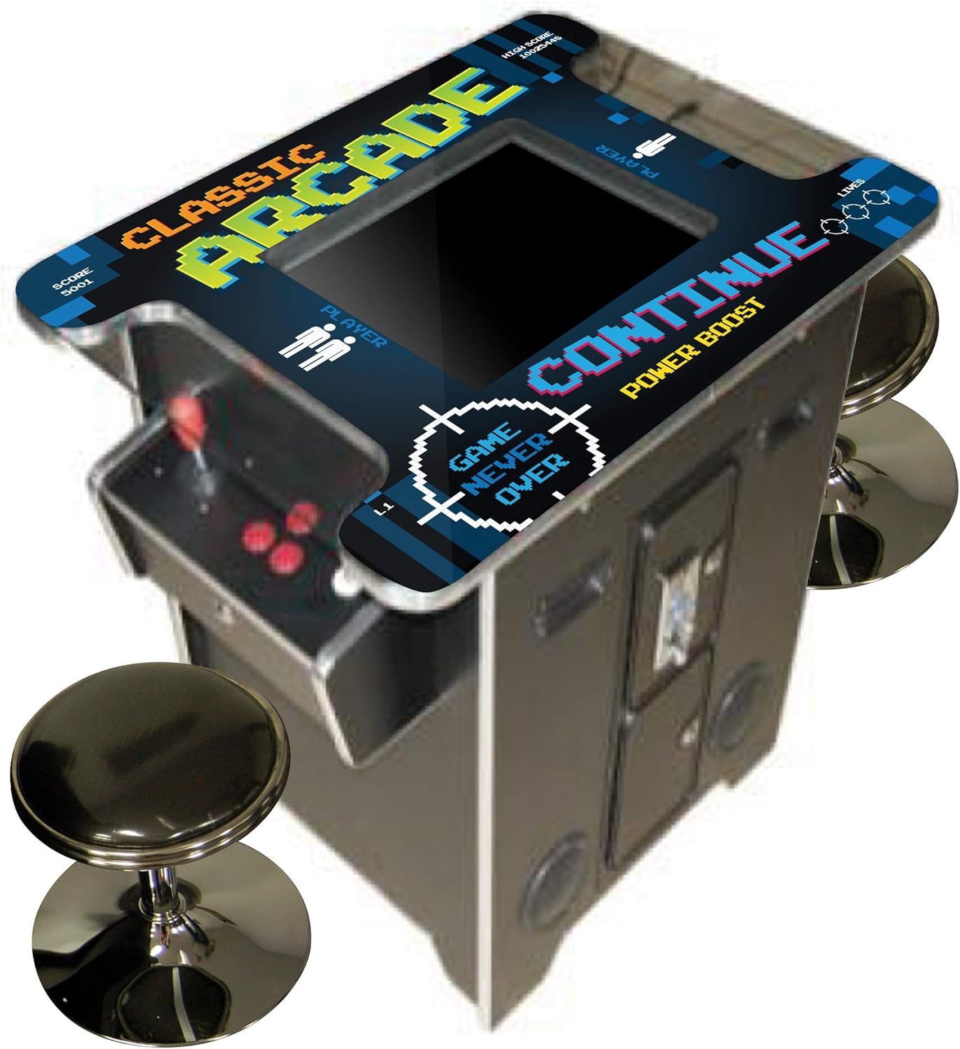 Creative Arcades Full Size Commercial Grade Cocktail Arcade Machine | 2 Player | 412 Games | 22 LCD Screen | Square Glass Top | 2 Sanwa Joysticks | 2 Stools Included | 3 Year Warranty