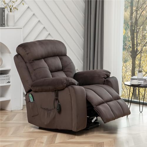 Power Recliner Lift Chair for Elderly - Extra Wide Recliner Lift Chair with Heat and Massage Suit for Big and Tall Man, Lay Flat Recliner Chairs for Elderly, Remote Control (Brown)