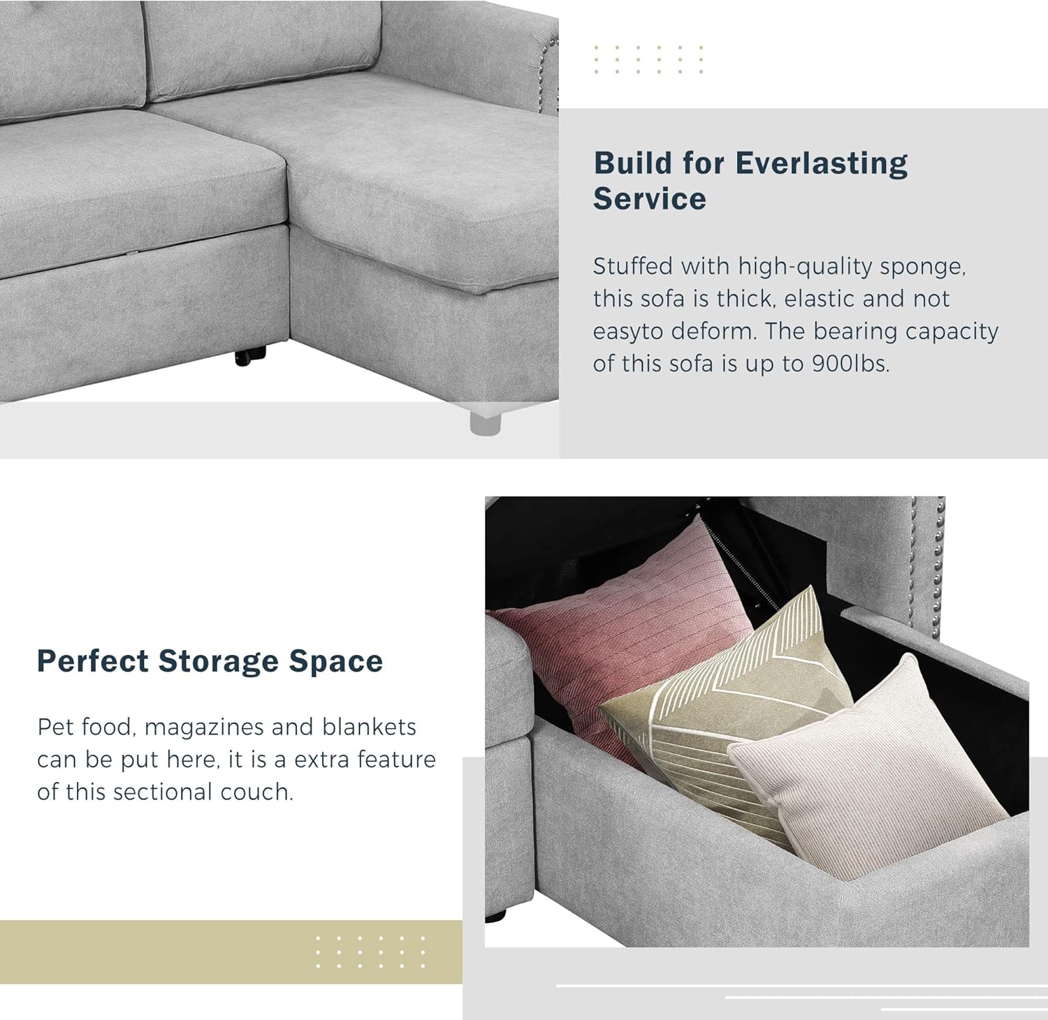 NicBex Pullout Couch Bed Modular Couch Convertible Chair to Bed Modern Convertible Sleeper Sofa Bed with Storage Chaise Suitable for Apartments, Dormitories, Studios, Offices, Gray
