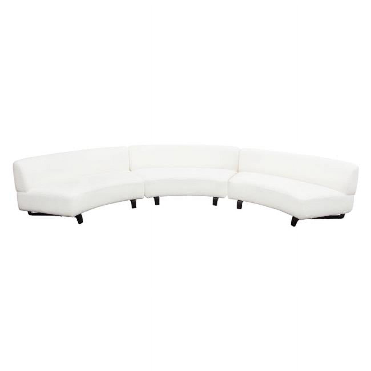 Vesper Modular Curved Armless Sofa in Faux White Shearling with Black Wood Leg Base, 3 Piece