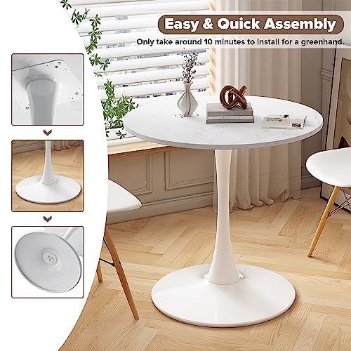 47.24" Round Dining Table for 4-6 People,Mid-Century Tulip Dining Kitchen Table,MDF Tabletop and Pedestal Dining Table,Easy Assembled End Table Leisure Coffee Table,White