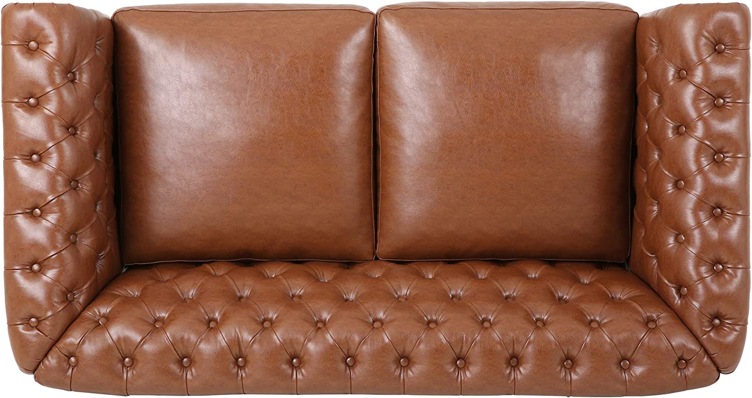 Christopher Knight Home Lucine Traditional Chesterfield Loveseat, Cognac Brown, Dark Brown