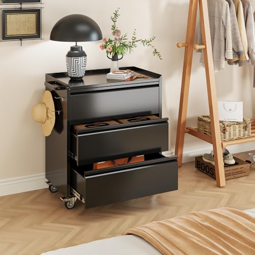 73" H Metal Storage Cabinet with Wheels, Garage Storage Cabinet with 4 Adjustable Shelves and Lockable Doors for Garage Home Office Utility Room,Required Assembly,Black