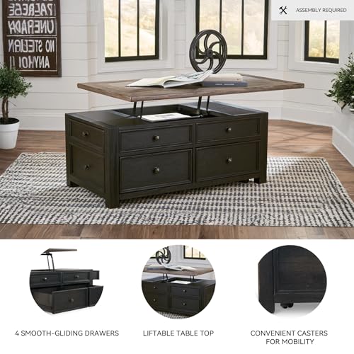 Signature Design by Ashley Bolanburg Farmhouse Lift Top Coffee Table with Drawers, Antique Cream & Brown