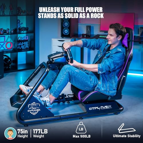 GTPLAYER Racing Simulator Cockpit with Seat and Bluetooth Speakers, Racing Style Reclining Seat and Ultra-Sturdy Alloy Steel Frame, A/B Box (Blue)