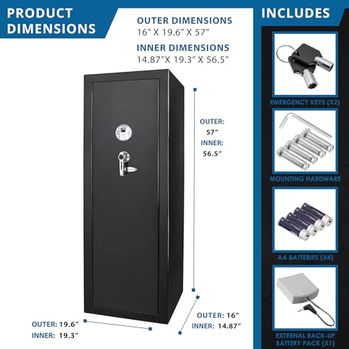 BARSKA Quick and Easy Access Biometric Fingerprint Rifle Shotgun Firearm Long Gun Safe for Home with Optional Silent Mode & Removable Shelf