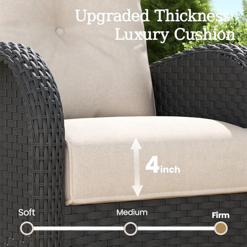 5 Pieces Wicker Patio Furniture Set, Luxury Outdoor Conversation Set with High Back Swivel Rocker Chairs