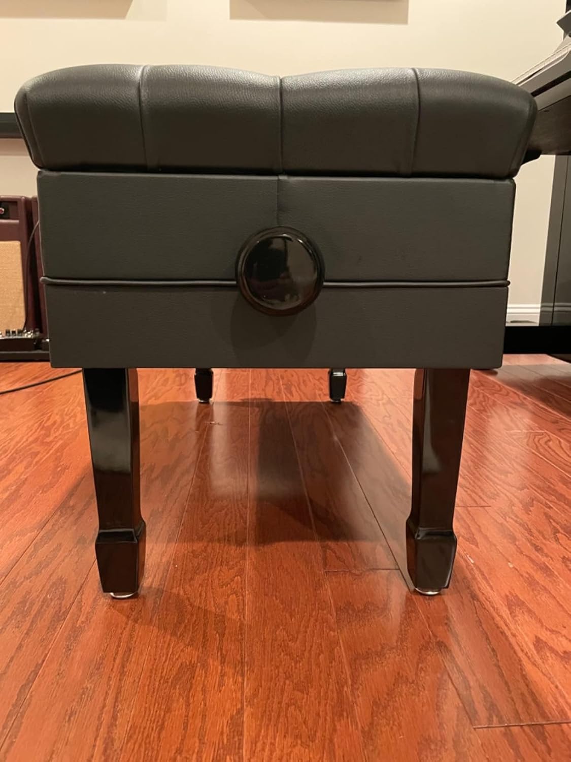 Genuine Leather Adjustable Artist Concert Piano Bench Stool in Ebony with Music Storage