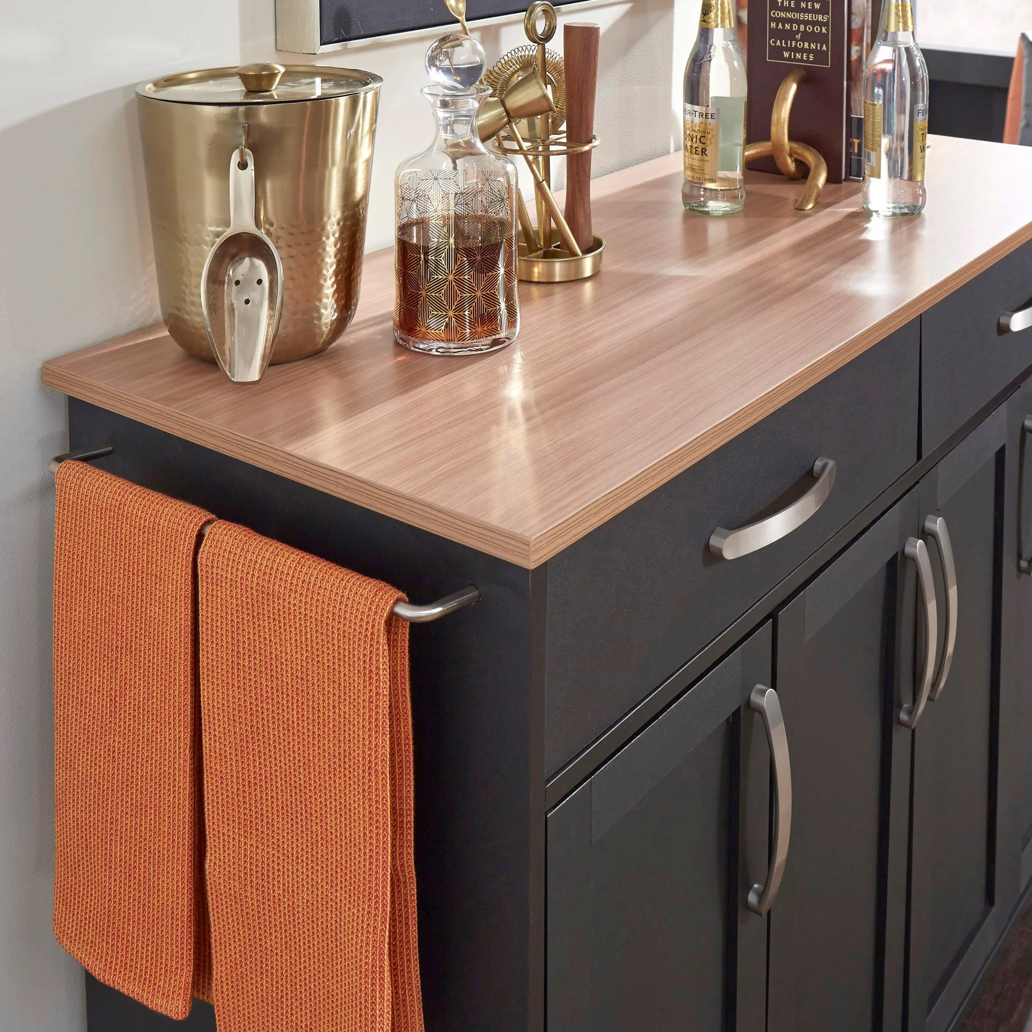 Homestyles Storage Plus Wood Kitchen Cart in Black