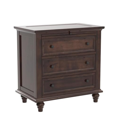 Knocbel 3-Drawer Nightstand with Pull-Out Tray, Wooden Bedside Night Stand Sofa Side End Table with Legs, 110lbs Weight Capacity, 28.1" H x 28" W x 16.9" D (Blue)