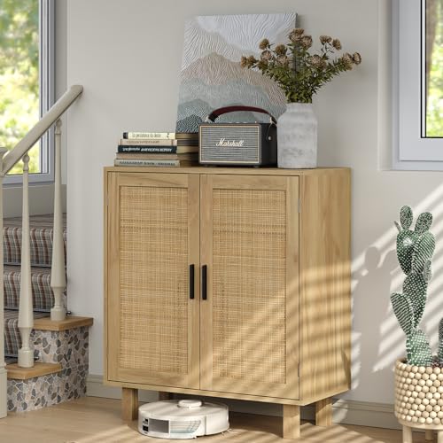 Rattan Buffet Cabinet, Sideboard Buffet with Drawer, Boho Credenzas Farmhouse Console Table for Dining Room, Hallway, Living Room