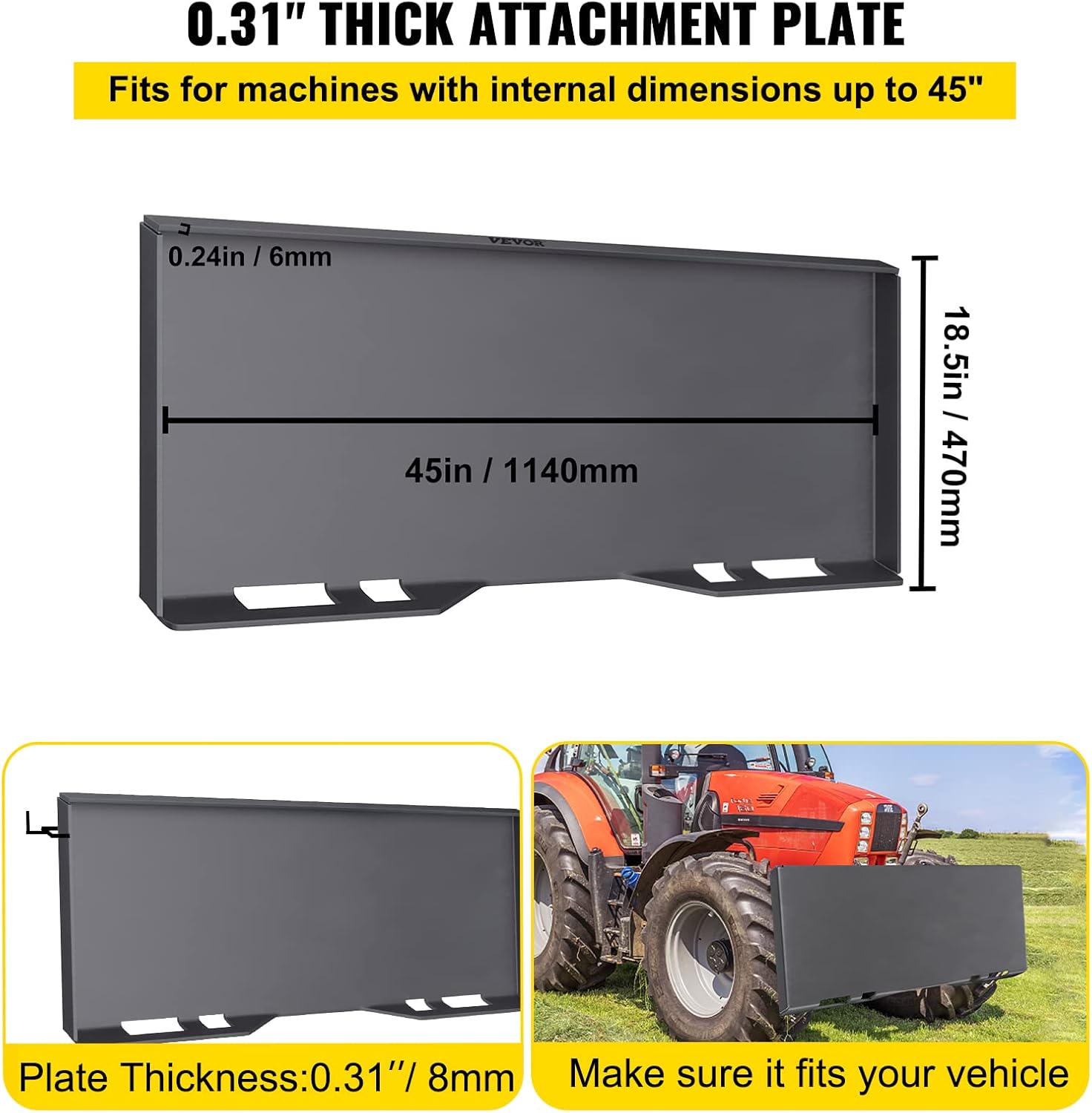 VEVOR Skid Steer Mount Plate Thick Skid Steer Attachment Plate Steel Quick Attachment Loader Plate with 3 Additional Welding Rods Easy to Weld or Bolt to Different Accessories (5/16")