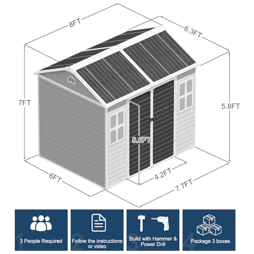 Outdoor Resin Storage Shed 8x4x6 FT Lean to Shed with Floor Included 2 Windows Lockable Door,Waterproof Outside Plastic Sheds for Backyard Garden Patio Lawn Tools