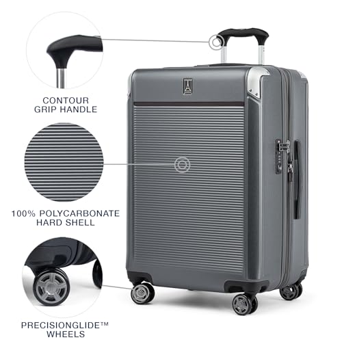 Travelpro Platinum Elite Hardside Expandable Carry on Luggage, 8 Wheel Spinner, TSA Lock, Hard Shell Polycarbonate Suitcase, Metallic Sand, Compact Carry on 20-Inch