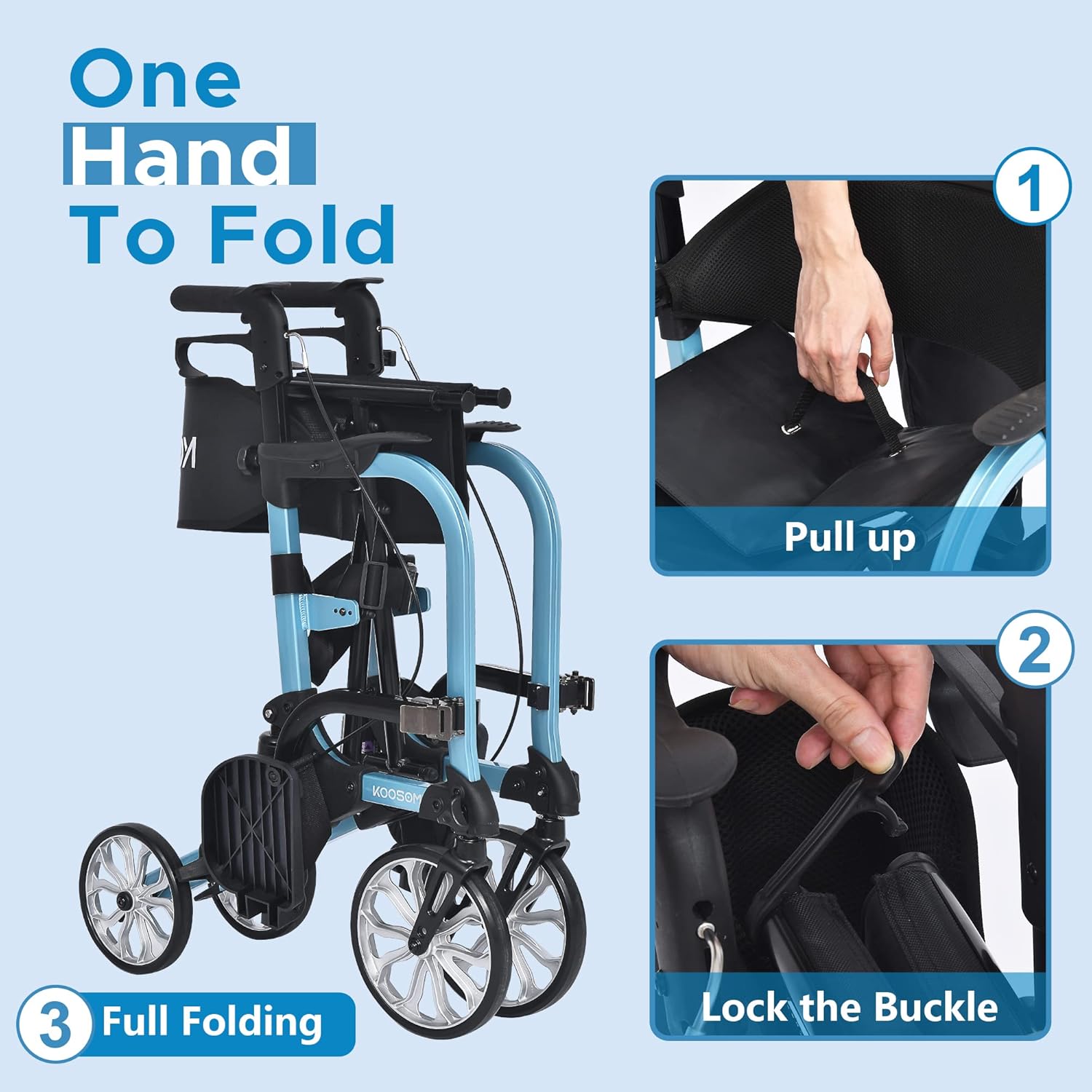 2 in 1 Rollator Transport Walker Chair with 10 inch Wheels - Medical 4 Wheel Chair Combo with Seatwith Footrest