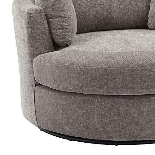 42.2" W Oversize Round Chair, 360 Degree Chenille Swivel Accent Barrel Chair with 3 Pillows for Bedroom Living Room Lounge Hotel (Beige)