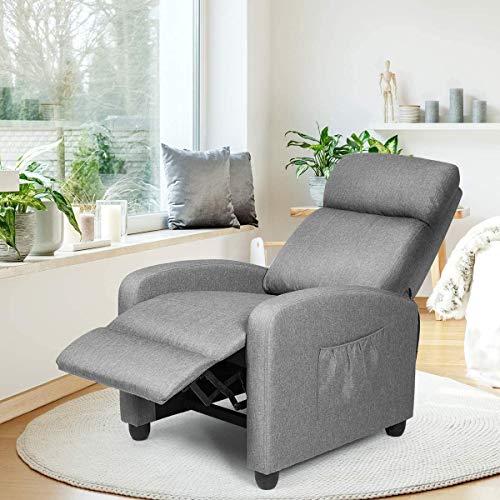 LDAILY Massage Recliner Sofa, Reading Chair Winback for Living Room, Single Sofa with Side Pocket, Home Theater Seating Massage Reclining Chair, Linen Padded Seat Backrest (Gray)