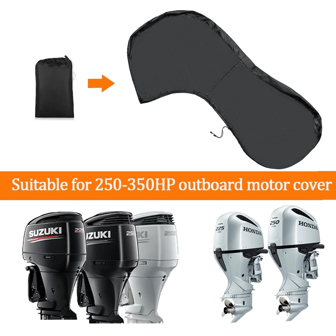 Coverify Full Outboard Motor Cover for 250-350 HP Boat Engine Cover Waterproof 600D Oxford Black