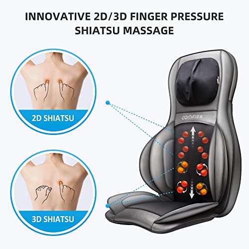 COMFIER Shiatsu Neck Back Massager with Heat, 2D ro 3D Kneading Massage Chair Pad, Adjustable Neck Massage,Seat Massager for Full Body Relaxation, Christmas Gifts for Dad Mom Women Men,Dark Gray