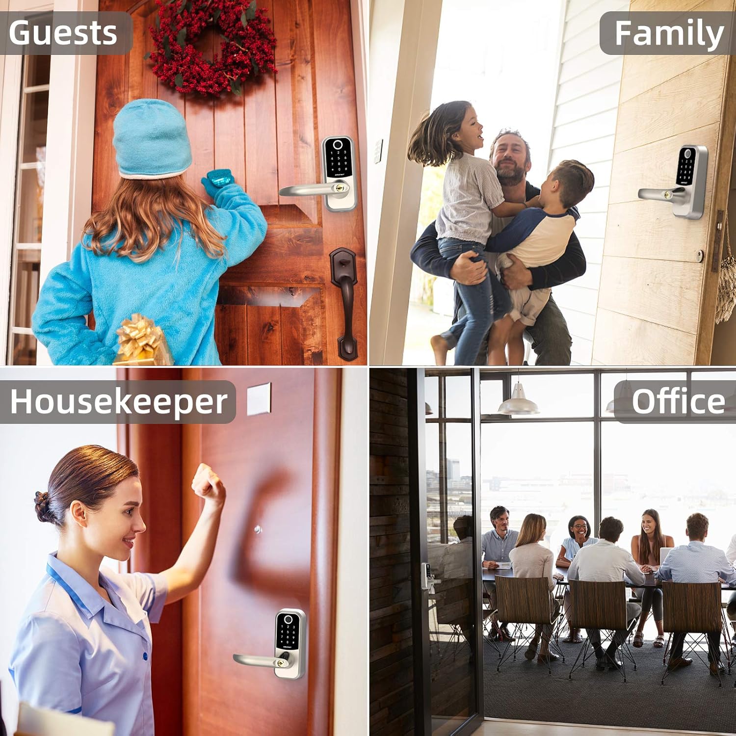 [2021 Newest]Smart Lock SMONET 5-in-1 Keyless Entry Fingerprint Door Lock, Bluetooth Lock with Reversible Handle, Work with Alexa (Need Extra Gateway),eKey,IC Card,App Auto Lock for Home,Hotel, Office