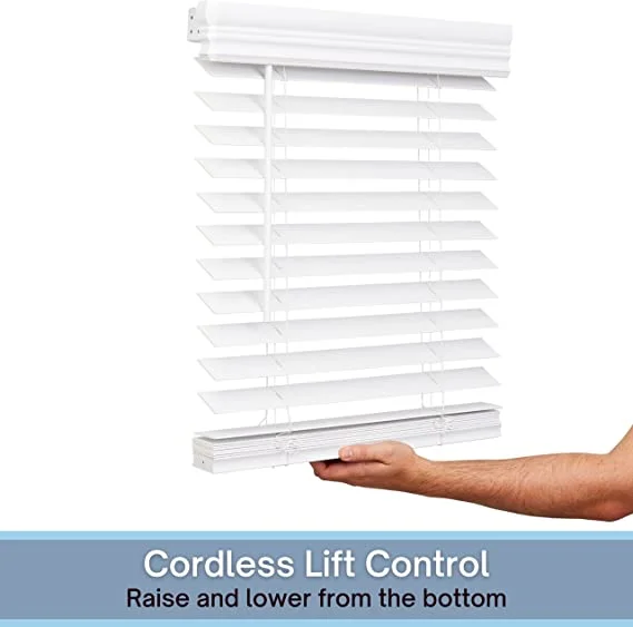 Lotus & Windoware Cordless 2" Faux Wood Room Darkening Horizontal Blind, 19" Width x 72" Length, Bright White, Smooth
