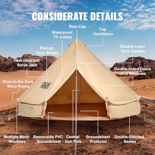 VEVOR Canvas Bell Tent, 4 Seasons 6 m/19.68 ft Yurt, for Camping with Stove Jack, Holds up to 10 People, Family Camping Outdoor Hunting Party