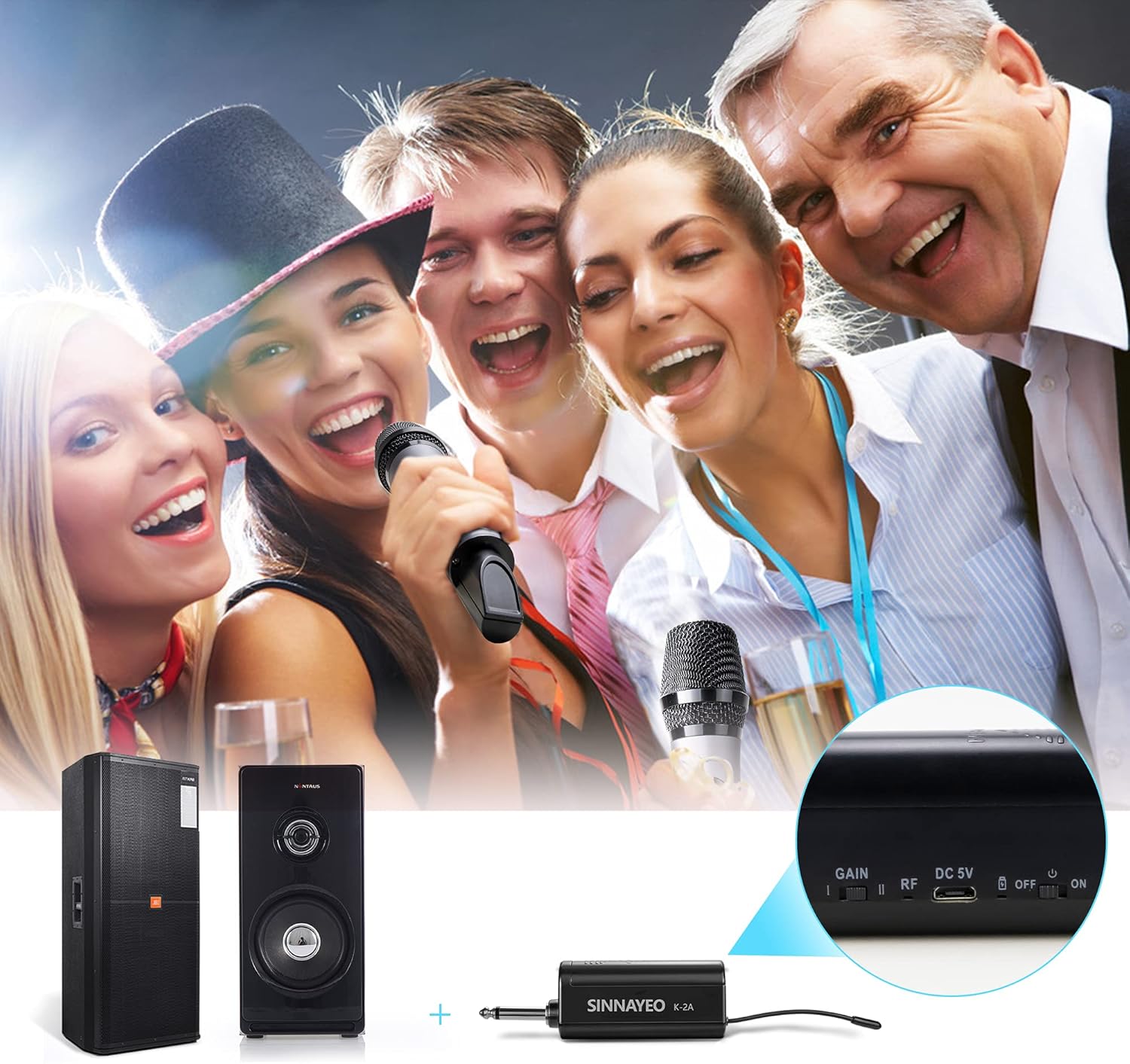 Wireless Microphone, UHF Metal Cordless Handheld Mic System with Rechargeable Receiver, for Karaoke, Singing, Party, Wedding, DJ, Speech Pack of 2