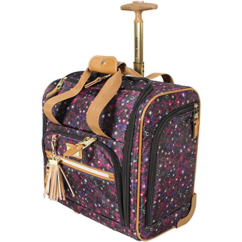 steve madden Designer 15 Inch Carry on Suitcase- Small Weekender Overnight Business Travel Luggage- Lightweight 2- Rolling Spinner Wheels Under Seat Bag for Women (Peek-A-Boo Black)
