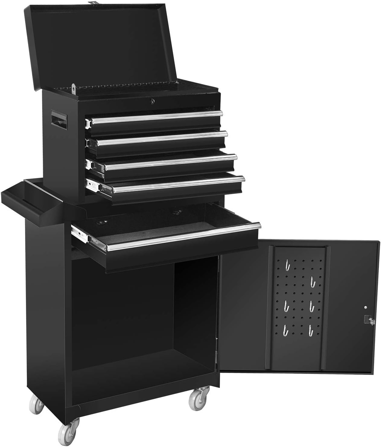 ROAD DAWG ATBT1204D-Red Torin Rolling Garage Workshop Tool Organizer: Detachable 4 Drawer Tool Chest with Large Storage Cabinet and Adjustable Shelf, Red