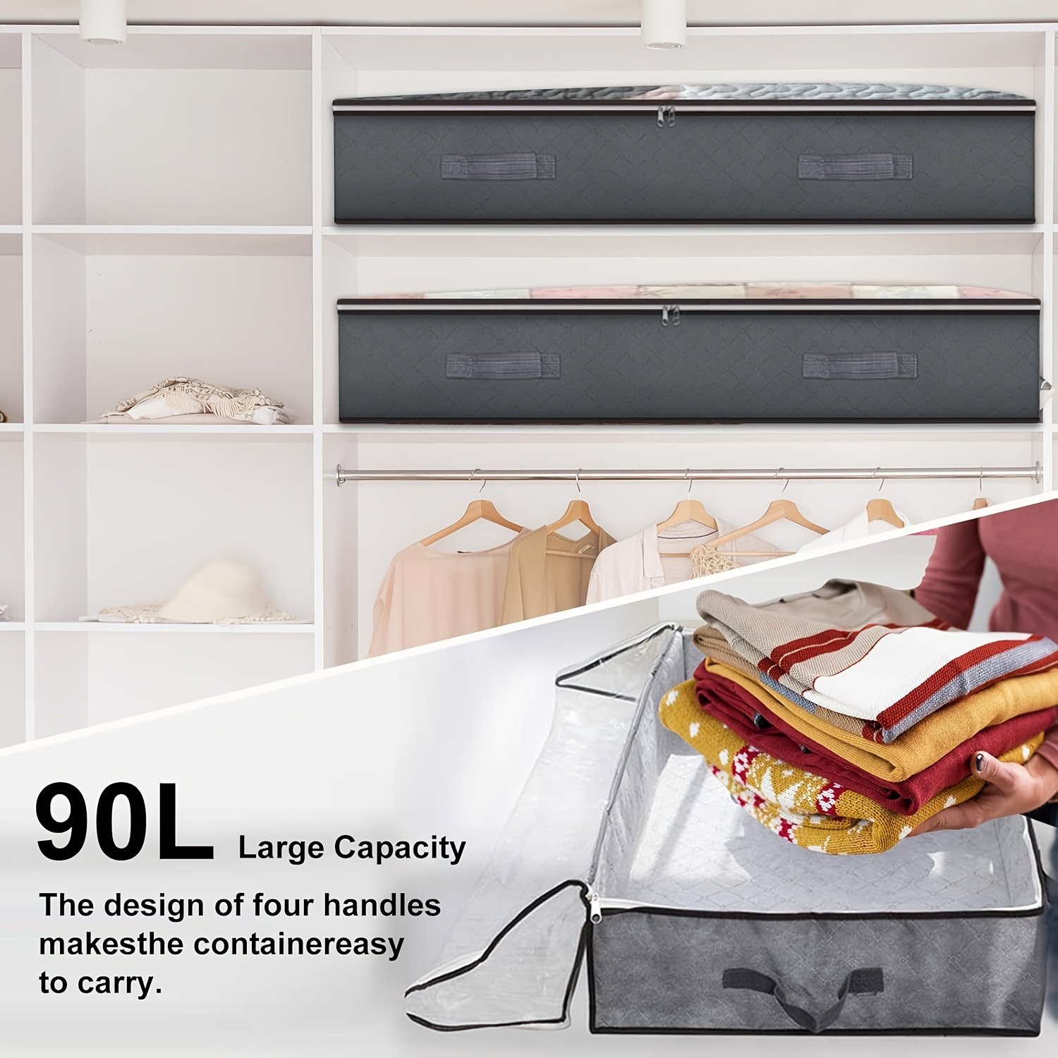4 Pack Under Bed Storage Containers - Large Capacity Foldable Fabric Bins with Clear Window - Classic Rectangular, Multi-Purpose for Bedroom Organization &amp; Storage