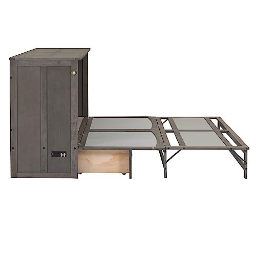 Murphy Bed Chest Queen Size, JULLYFOX Space Saving Platform Bed Queen Size with Storage Drawers Underneath 400 lbs Heavy Duty