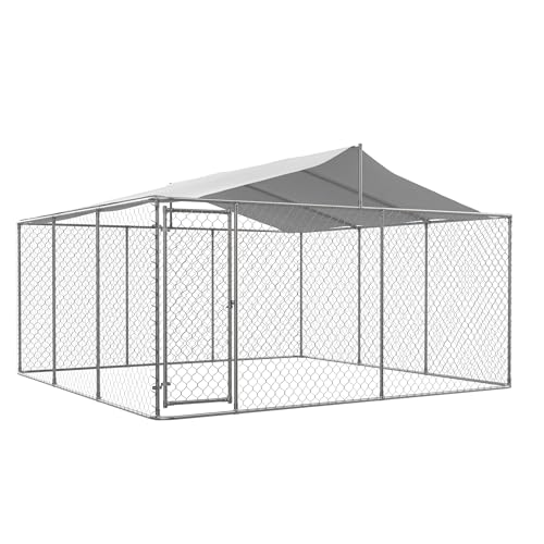 13.1x7.5x7.6 FT Outdoor Dog Kennel, Large Heavy Duty Galvanized Steel Dog Cage with Waterproof Cover, Dog Fence House w/Secure Lock, Anti Rust Dog Enclosure Playpen for Backyard, Silver
