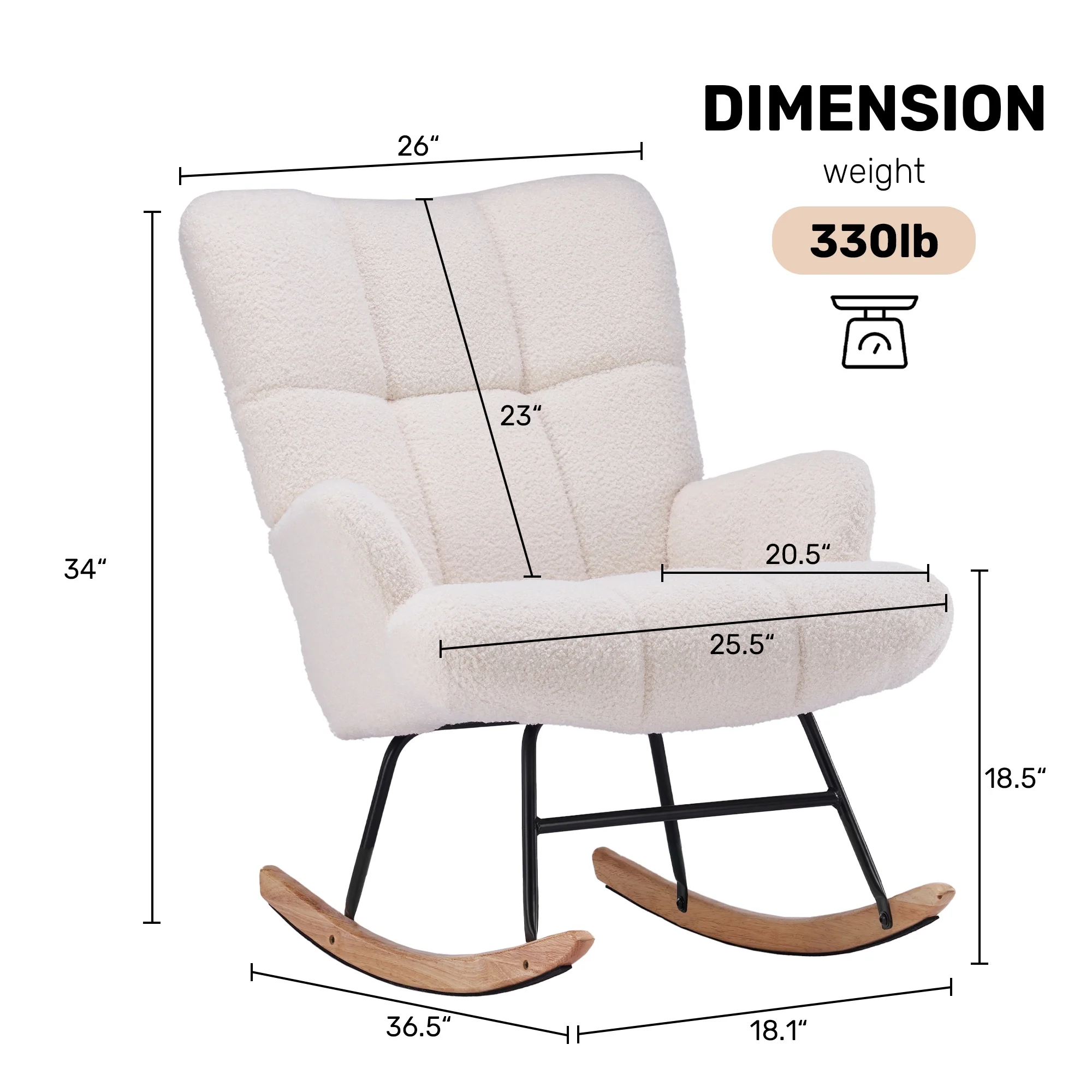 FERPIT Modern Teddy Velvet Accent Rocking Chair, Upholstered Nursery Glider Rocker for Baby, Cushioned Arm Chair, Rocking Chair Indoor for Living Room/Bedroom, White