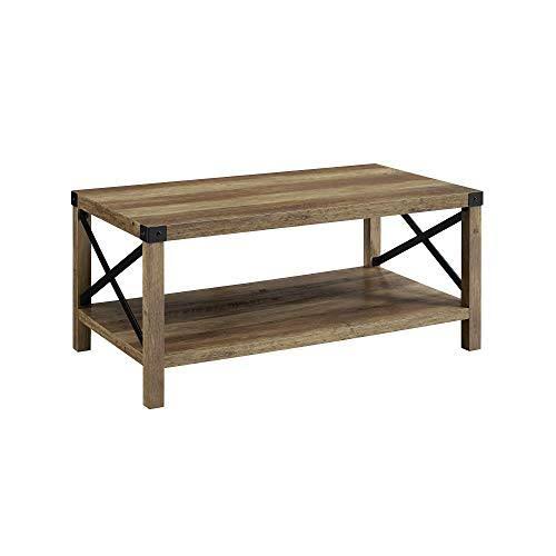 Walker Edison 64x22 Farmhouse Metal Bookcase Rustic Oak