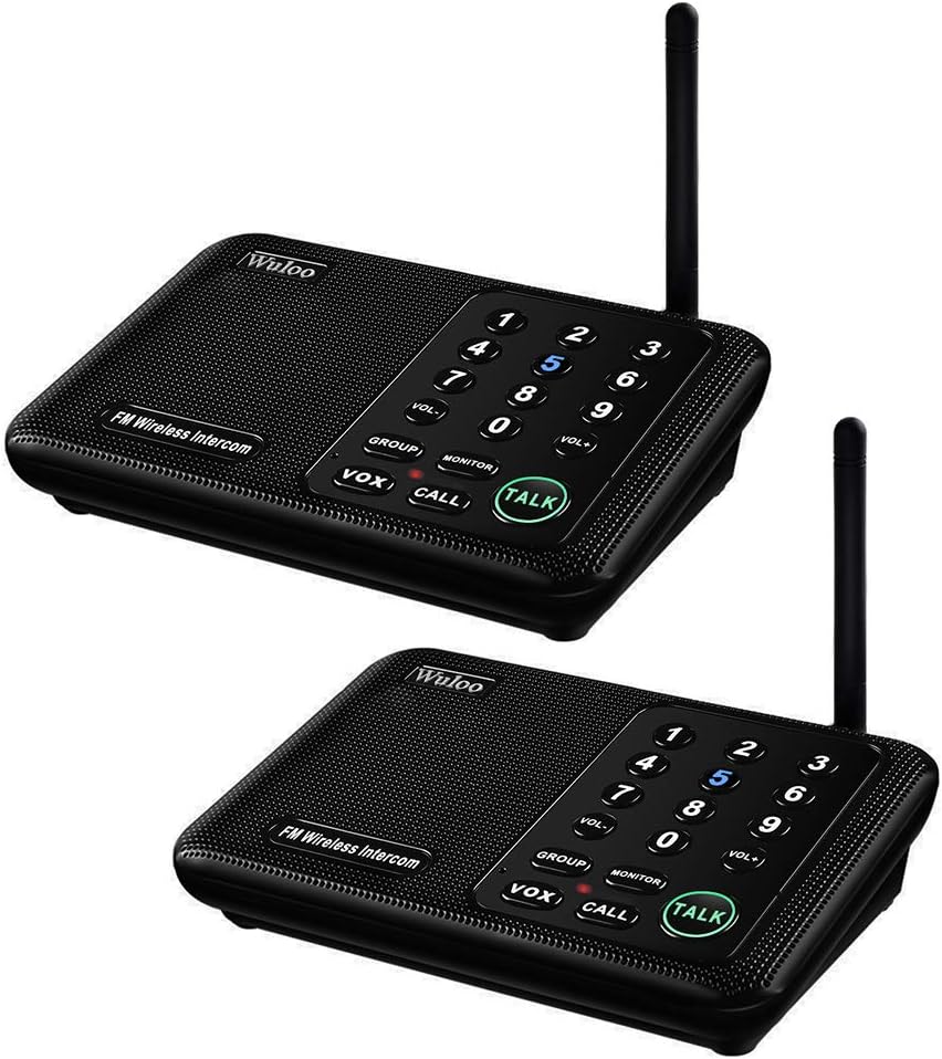 Wuloo Intercoms Wireless for Home 5280 Feet Range 10 Channel 3 Code, Wireless Intercom System for Home House Business Office, Room to Room Intercom, Home Communication System (2 Packs, White)