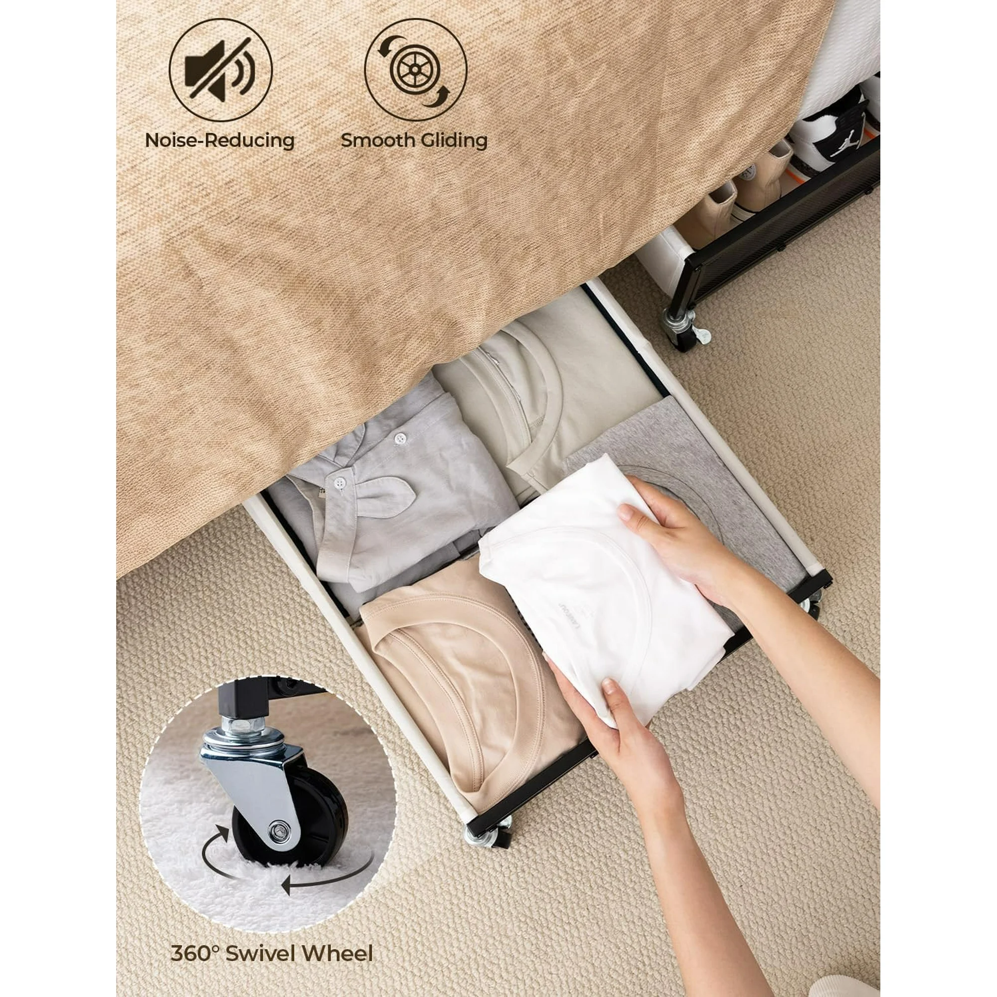 Under Bed Storage with Wheels, 2-Pack Metal Underbed Storage Containers, 80L Closet Organizer Bins for Clothes, Blankets, Sweaters