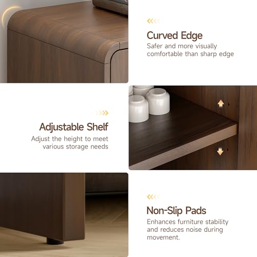 60" Sideboard Buffet Cabinet with Storage, Curved Design Farmhouse Coffee Bar Cabinet with 4 Doors & Adjustable Shelves for Living Room, Kitchen, Hallway, Walnut
