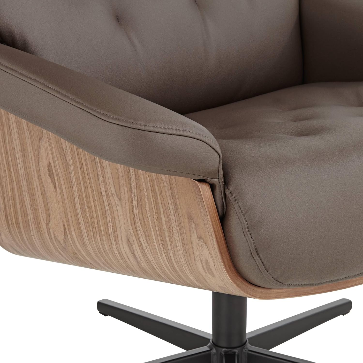 BenchMaster Malibu Chocolate Tufted Faux Leather Swivel Recliner and Slanted Ottoman