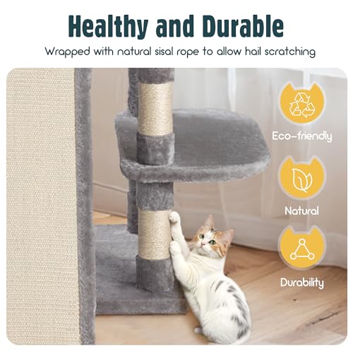 HOOMIC 68-Inch Multi-Level Cat Tree Tower for Large Cats/Cat Condo/Cozy Plush Cat Perches/Sisal Scratching Posts/Baskets/Wide Base Board/Cat Activity Center/Beige