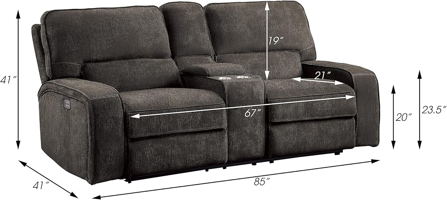 Lexicon Atherton 3-Piece Chenille Fabric Power Reclining Living Room Sofa Set, Chocolate