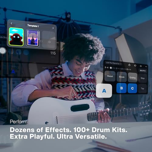 LAVA ME PLAY Smart Guitars,HILAVA 2.0 System Acoustic Electric Guitar,Right Handed 6 Steels String Acustica Guitarra For Adults & Teens & Beginner (36', LITE BAG,Deep Blue & Frost White)