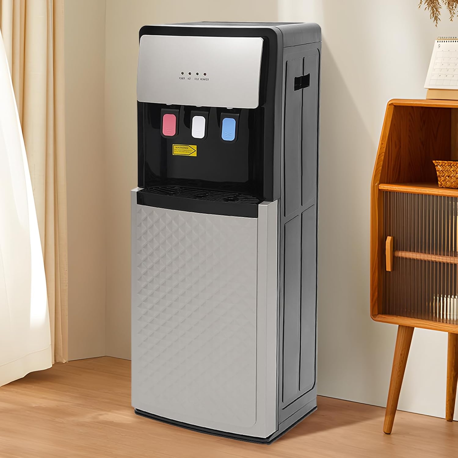 Bottom Loading Water Cooler Dispenser, Hot & Cold Water Cooler Dispenser, Holds 3 or 5 Gallon Bottle, with Storage Cabinet and Child Safety Lock for Home, Office Use (Silver Grey)