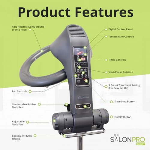 Professional Infrared Hair Color Processor & Multi-Function Dryer Accelerator w/Rolling Base - Heavy Duty Adjustable Standing Hair Dryer - Hair Salon Equipment (Black)