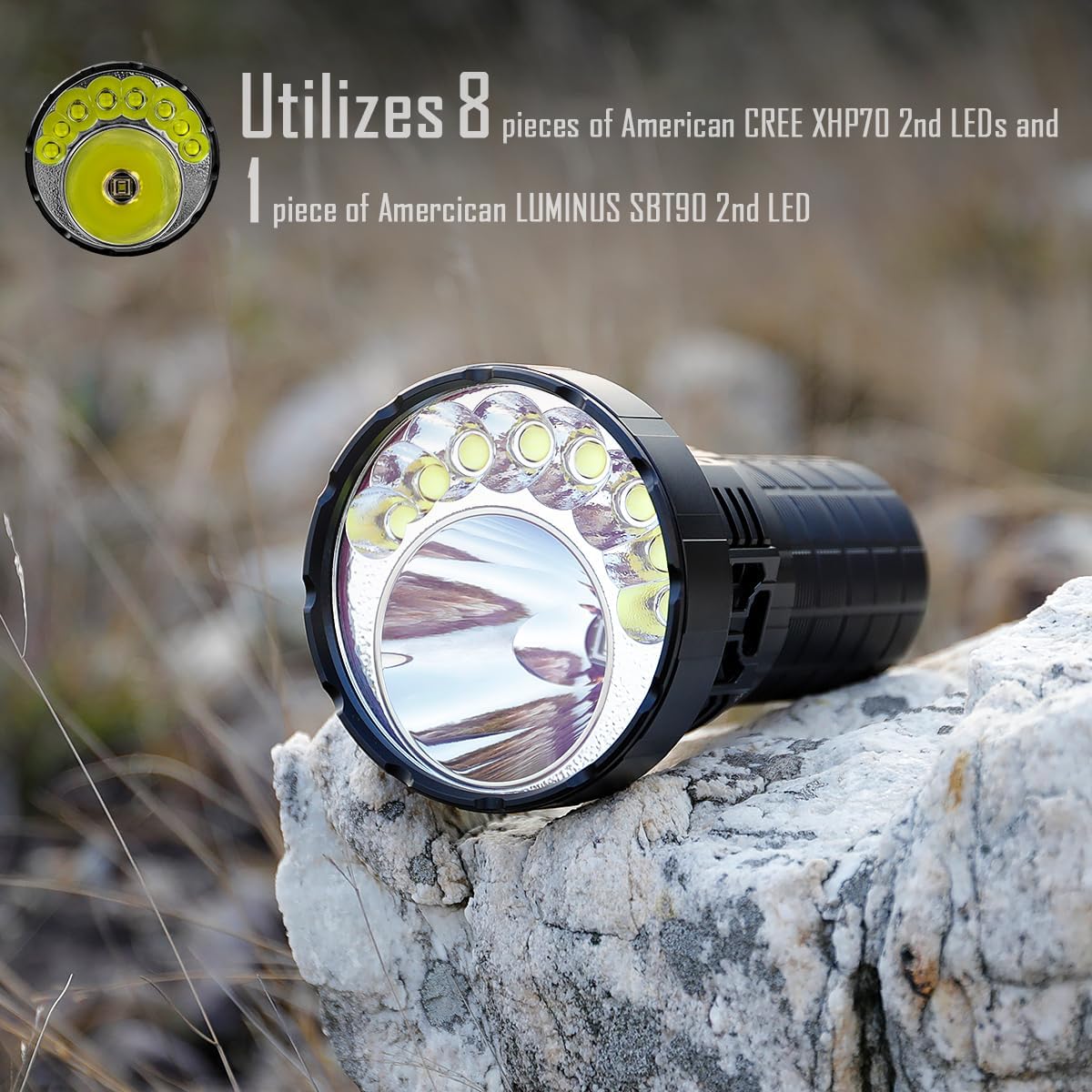 IMALENT MR90 Rechargeable Flashlight 50000 Lumens, Super Bright Flashlights with Cree XHP 70.2 LEDs Long Beam Distance 1586 Meters, Tactical Torch for Camping and Hiking