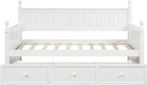 Twin Daybed with Storage Drawers Wood Day Bed Frame Compatible with Living Room Bedroom Dual-use Sofa Beds Compatible with Kids Guests Sleepovers, Twin Size, Gray,Bed Frame, jq-632