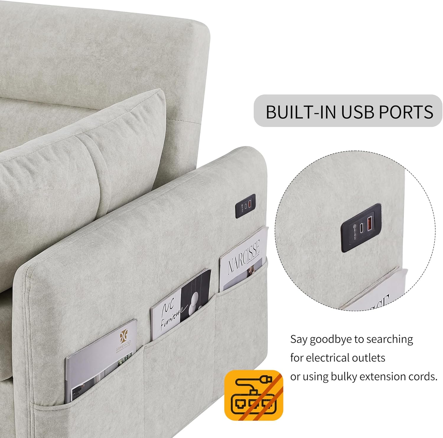 55" Sleeper Sofa with Pull Out Bed, Futon Couch w/USB Ports, 3-in-1 Convertible Loveseats w/Adjustable Backrest, Side Storage Pockets & Two Pillows for Living Room, Apartment, Beige