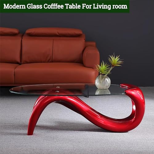 Oval Coffee Tables for Living Oval Glass Coffee Table Clear Glass Top Abstract Coffee Table Modern Stylish Center Table Easy to Clean Creative Mermaid Living Room Table Antique Coffee Table (Orange)